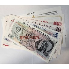 IRELAND 1979 . ONE 1 - ONE HUNDRED 100 POUNDS BANKNOTES . SPECIMEN